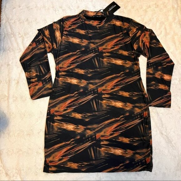 Prettylittlething PLUS RUST ABSTRACT PRINT BODYCON DRESS size 20 - Picture 3 of 9